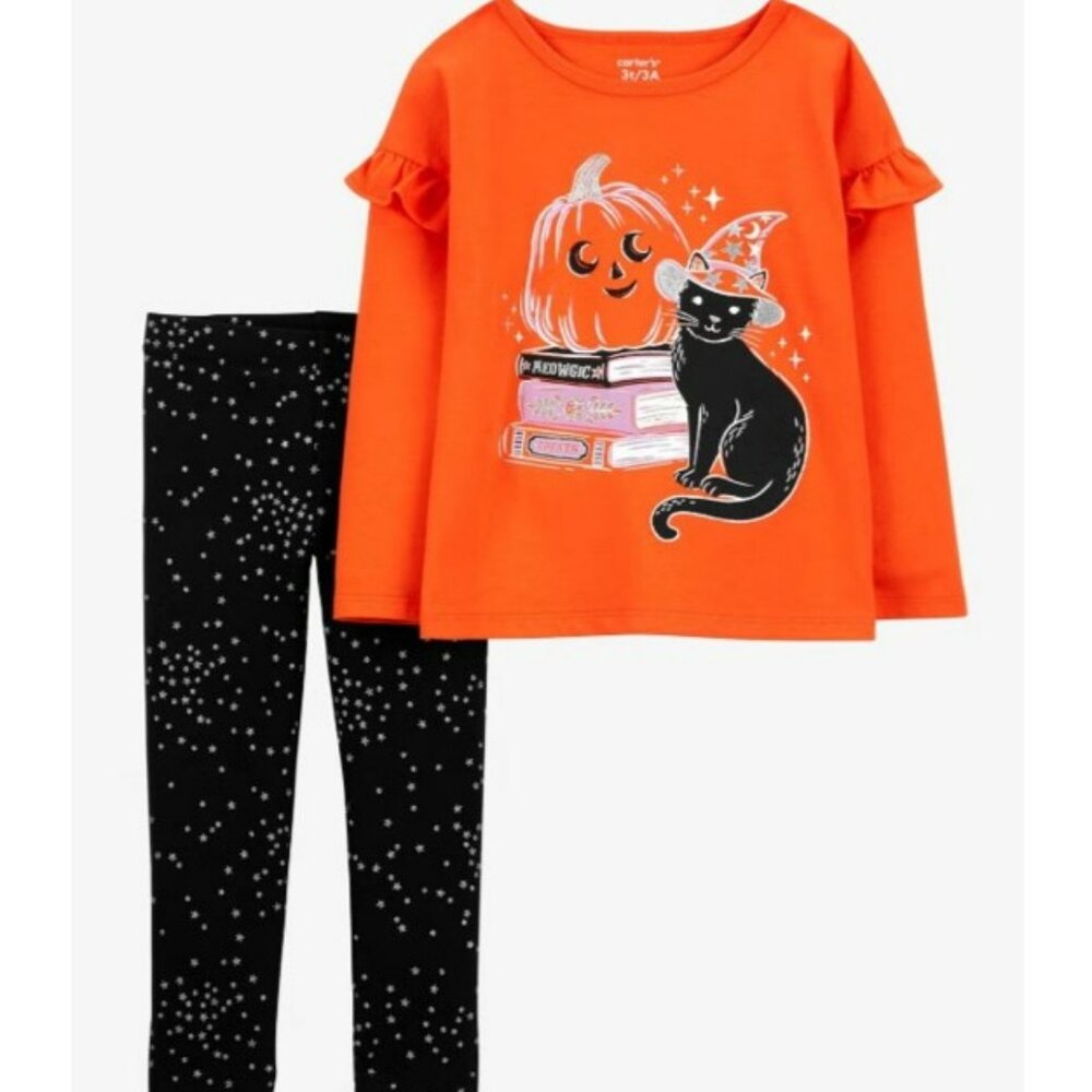 NWT. CARTER'S Baby Girl 2-Piece Halloween Jersey Tee & Legging Set